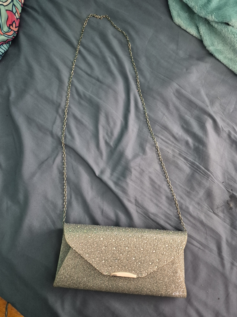 Sparkle Evening Clutch with Chain Strap - Silver